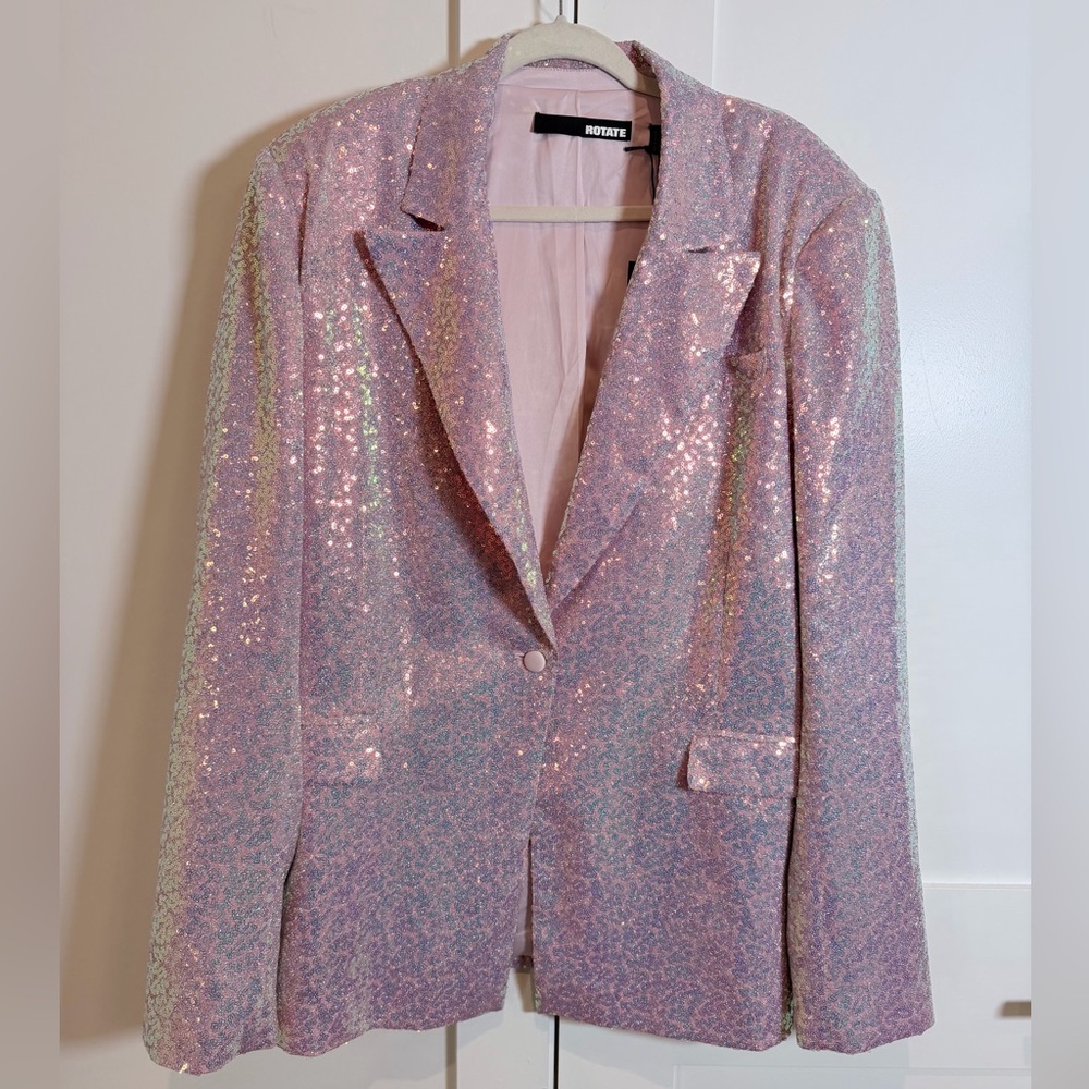 Rotate Birger Christensen Sequin Oversized Blazer in Sachet Pink NWT's Sz US 14 - Picture 7 of 15